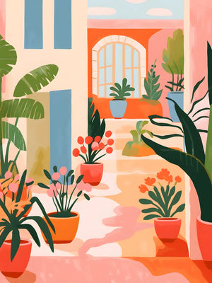 Schilderij van zonnige patio