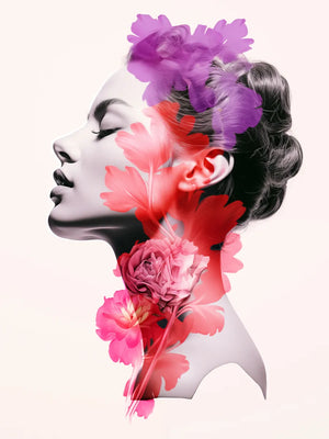 Bloemen en portret kunstwerk