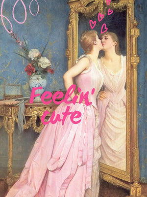 Kunstprint van vrouw in roze jurk