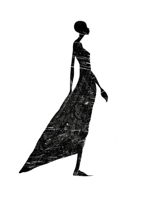 Stijlvolle silhouet van vrouw in jurk