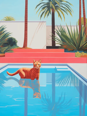 Tropisch zwembad met kat