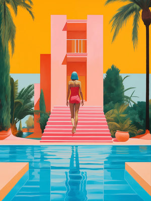 Kunstwerk van zonnige zwembadomgeving