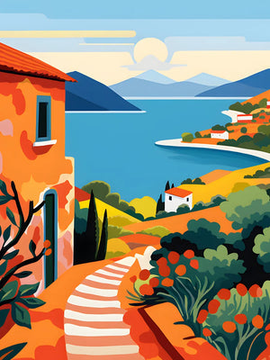 Dromerige zeezicht met bergen