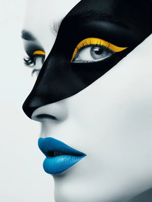 Creatieve zwart-geel-blauwe make-up