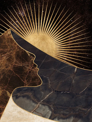 Schilderij met zon en gezicht