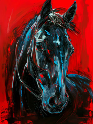 Indrukwekkend paard schilderij met abstractie