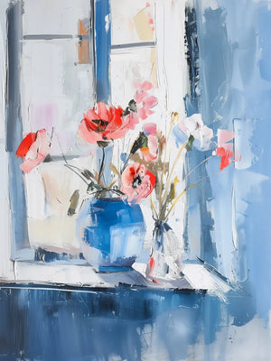 Vrolijke bloemen met blauwe achtergrond