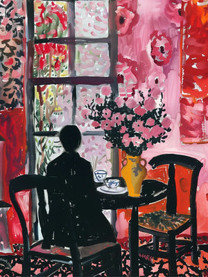 Kunstwerk met bloemen en thee