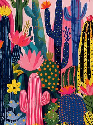 Schilderij met cactussen en bloemen