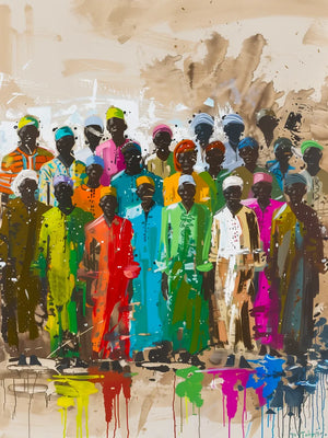 Groep mensen met levendige outfits