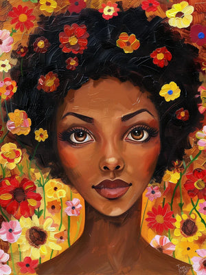 Vrouwelijk portret vol bloemen