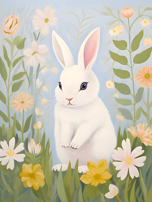 Lieve konijn tussen de bloemen
