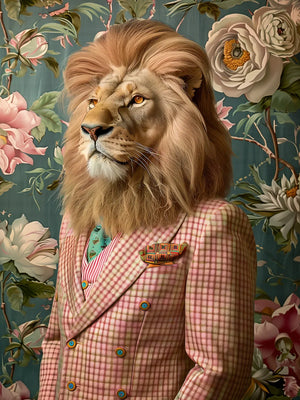 Elegante leeuw in kostuum