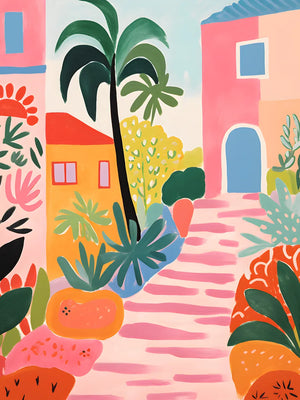 Schilderij van kleurrijk straatbeeld