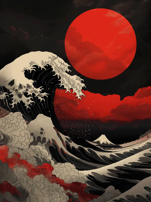 Kunstwerk van ruige zee en zon