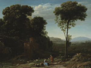 Buitenscène met figuren en bomen