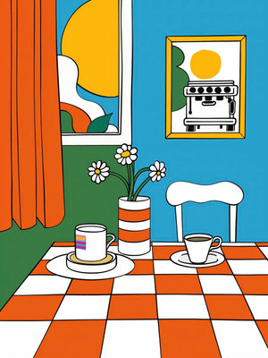 Kunstwerk van een kleurrijke keuken