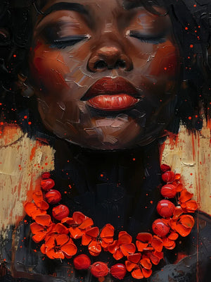 Kunstwerk van vrouw met rode bloemen