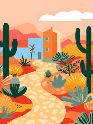 Kleurrijke illustratie van een woestijnpad