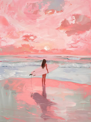 Dromerige kustscene met roze lucht