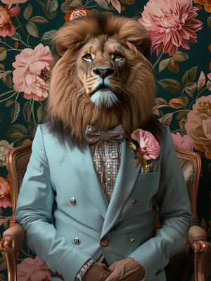 Elegante leeuw in kostuum