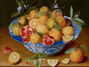 Schilderij van fruit en bladeren