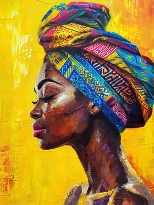 Vrouw in hoofddoek schilderij