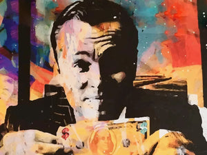 Expressieve schilderij met geldsymboliek