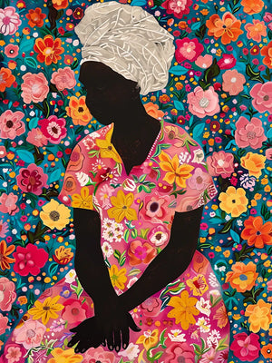 Vrouw in florale omgeving